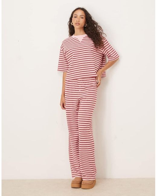 ASOS Pink Textured Stripe Wide Leg Trouser Co-Ord
