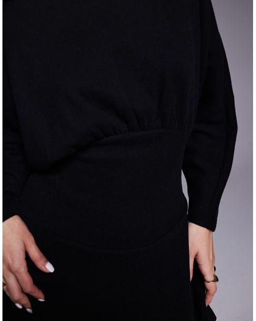 ASOS Black Supersoft Slash Neck Blouson Batwing Mini Dress