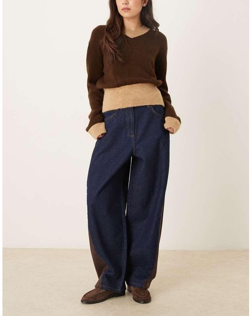 ASOS Blue Barrel Jean With Corduroy Side Panels