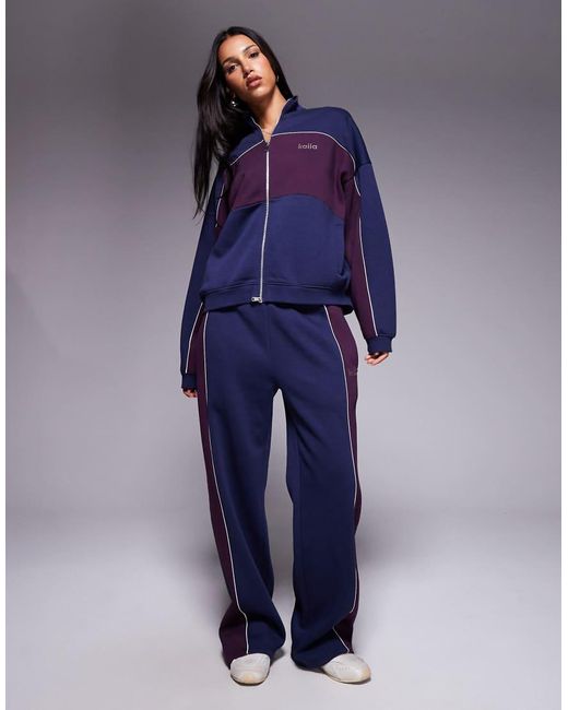 Kaiia Blue Cotton Rich Contrast Stripe Oversized Zip Through Sweatshirt Co-ord