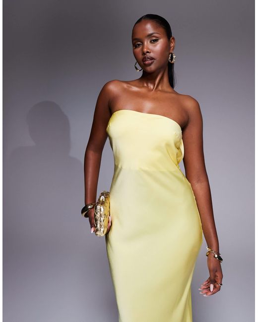 ASOS Blue Satin Trapeze Bandeau Maxi Dress With Bow Back Detail