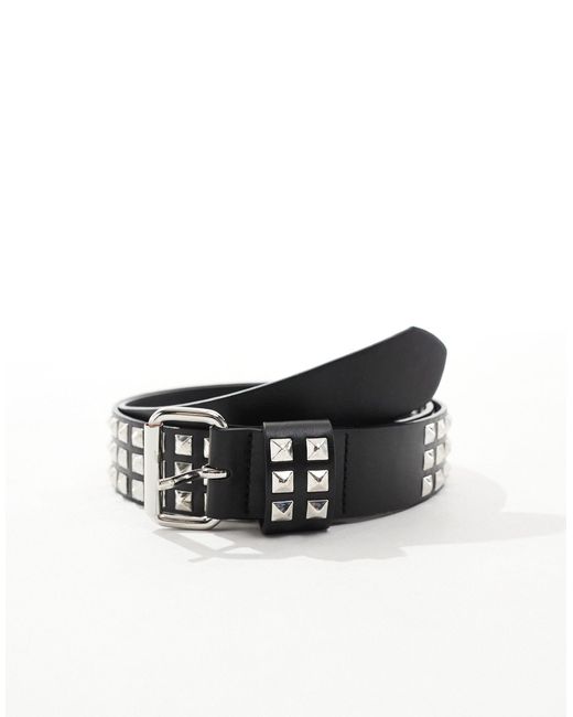 ASOS Black Faux Leather Belt With Roller Buckle And Triple Studs for men