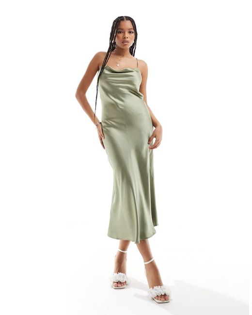 Object Green Cowl Neck Midi Slip Dress
