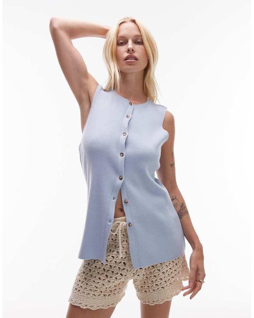 TOPSHOP Blue Longline Compact Knit Waistcoat