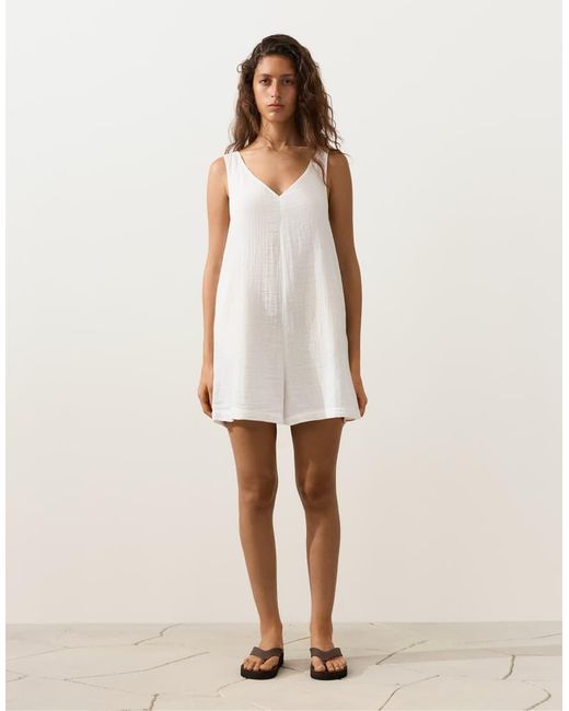 Oysho Natural Short 100% Cotton Jumpsuit