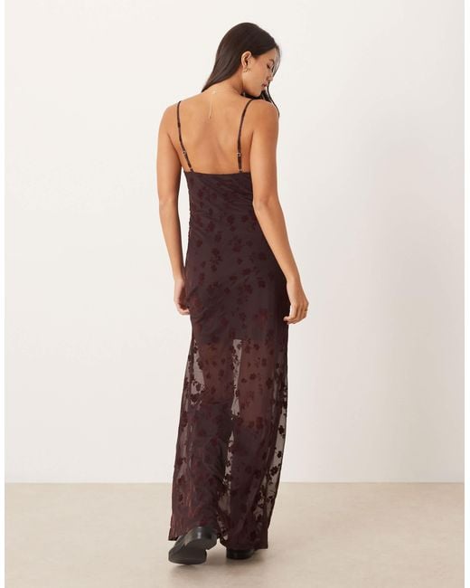 ASOS Brown Flocked Floral Cami Cowl Neck Maxi Dress