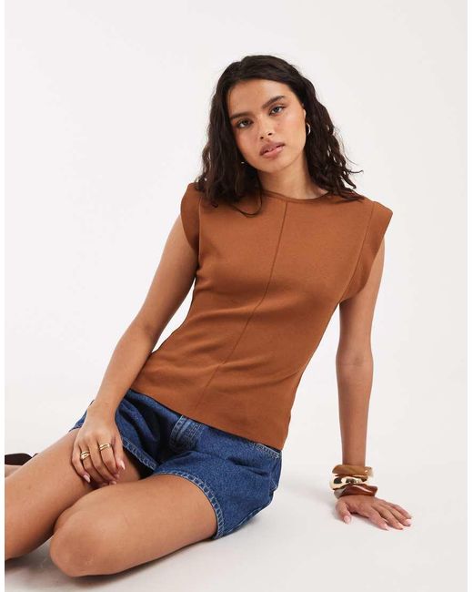 River Island Blue Fine Knit Fitted Top With Cap Sleeves