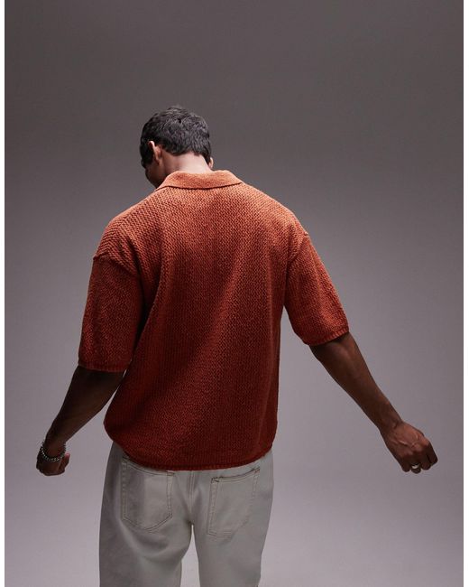 Chemise en maille au crochet boutonnée - rouille Topman pour homme en coloris Red