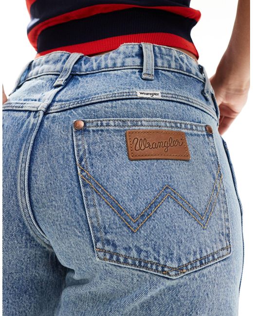 Short en jean coupe boyfriend droite - délavage moyen Wrangler en coloris Blue