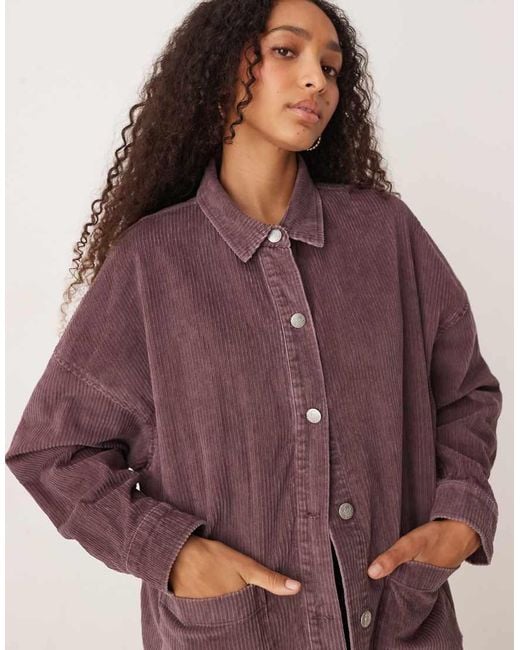 Roxy Red Kick Back Washed Cord Button Down Shirt Jacket