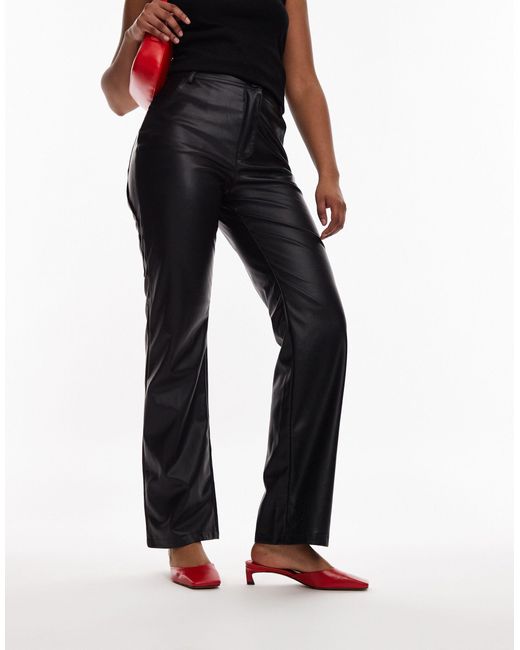 TOPSHOP Black Audrey Premium Leather Mid Heeled Square Toe Mules