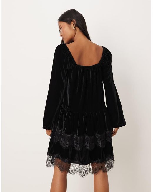 ASOS Black Asos Design Petite Long Sleeve Sweetheart Neckline Velvet Mini Dress