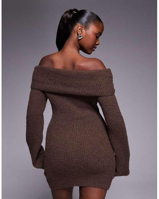 Aria Cove Purple Knitted Bardot Mini Jumper Dress