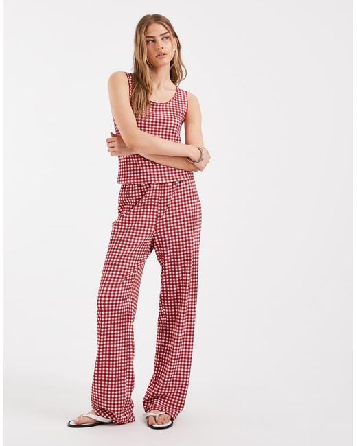 Pieces Red Sleeveless Gingham Top