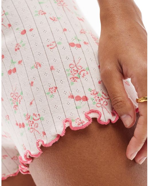ASOS White Mix & Match Floral Bow Print Pointelle Pajama Shorts
