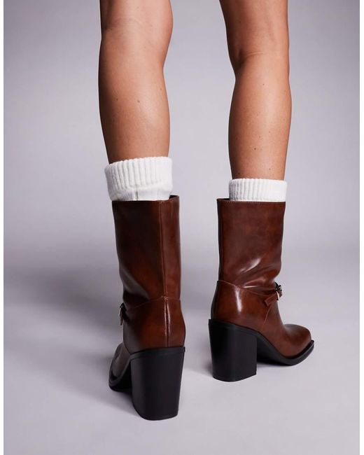 Public Desire Brown Public Desire Dusty Wide Fit Square Toe Heeled Ankle Boots
