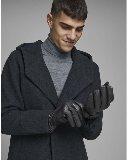 Jack & Jones Black Leather Gloves for men