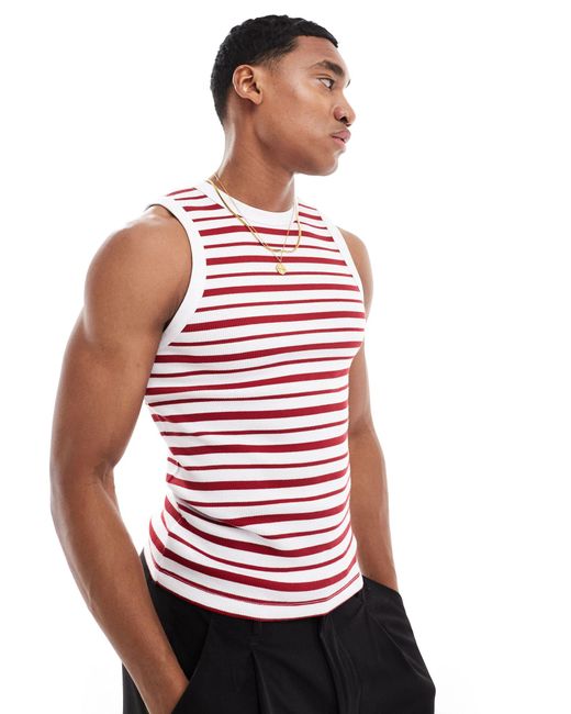 Camiseta a rayas rojas y blancas ajustada sin mangas ASOS de hombre de color Red