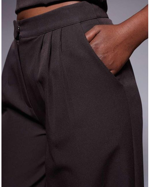 Kaiia Blue Exclusive Pleat Detail Wide Leg Tailored Trousers Co-Ord Chocolate