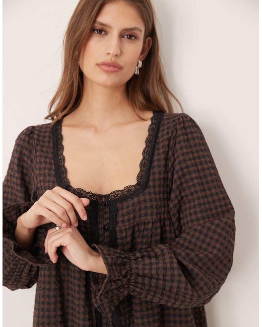 ASOS Natural Babydoll Lace Trim Mini Dress