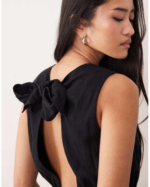 Nobody's Child Black Macie Linen Rich Sleeveless Open Back Playsuit