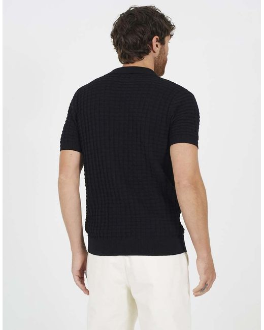 Brave Soul Blue Revere Collar Knitted Short Sleeve Shirt for men