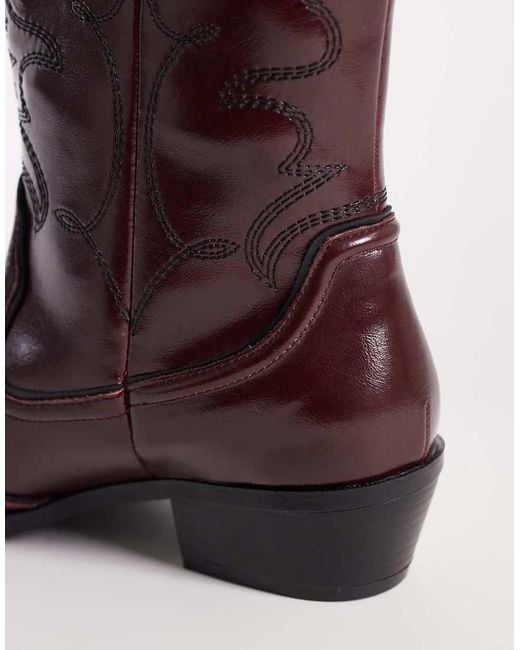 Glamorous Purple Low Ankle Western Boots