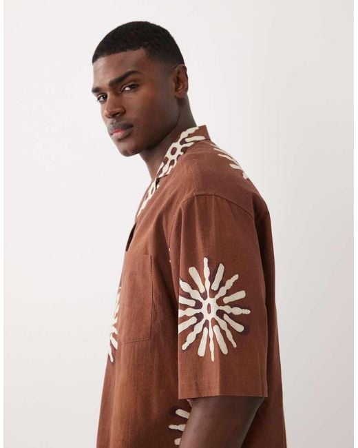 ASOS Brown Co-ord Boxy Oversized Revere Shirt With Linen for men