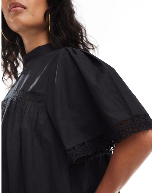 ASOS Black Lace Insert Smock Top