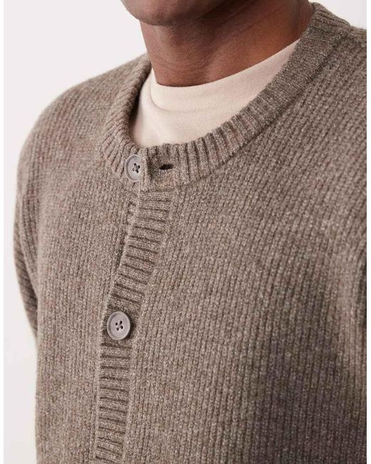 ASOS Brown Oversized Knitted Fisherman Rib Wool Blend Crew Neck Cardigan for men