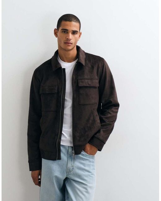 Threadbare Black Faux Suede Collared Jacket for men