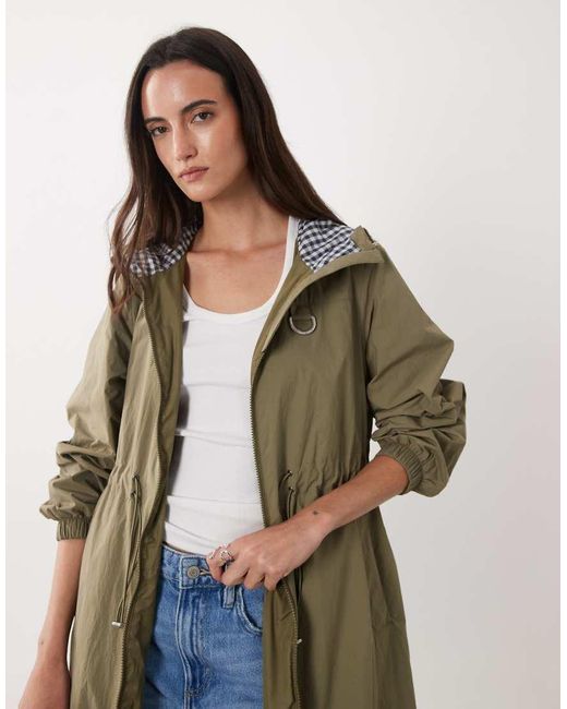 Barbour White Gracefield Showerproof Gathered Waist Gingham Lined Jacket