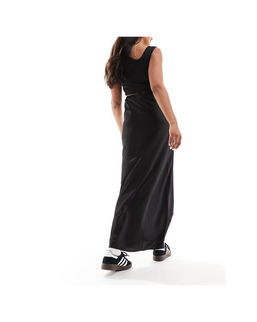 ASOS Black Satin Bias Maxi Skirt With Tie Waist