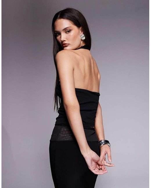 ASOS Black Slinky Halter Neck Ruched Crop Top