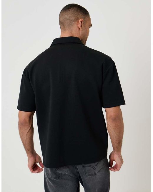 Threadbare Black Oversized Quarter Zip Polo Shirt for men
