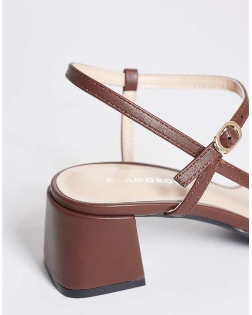 Glamorous Brown Low Block Heeled Sandals