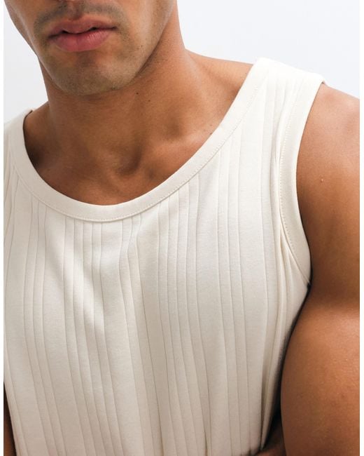 SELECTED White Ribbed Tank for men