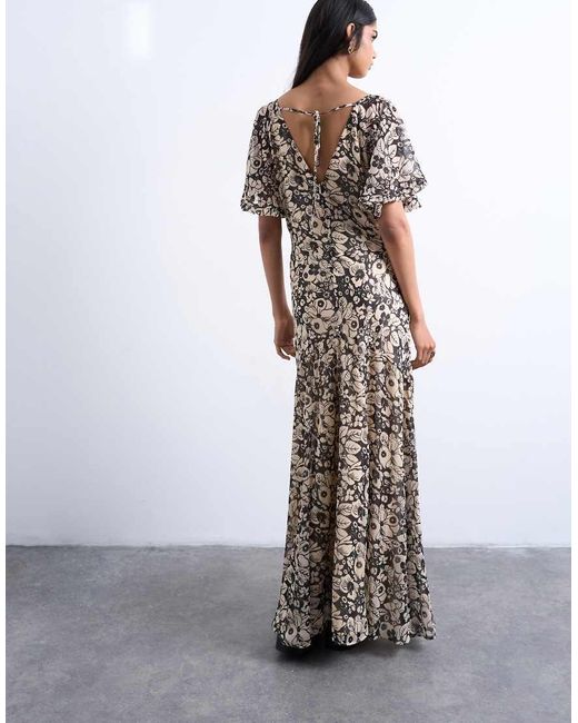 TOPSHOP White Chiffon Flutter Sleeve Maxi Dress