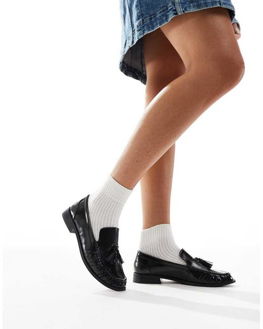 London Rebel Blue Sadie Ruched Detailing Tassel Loafers