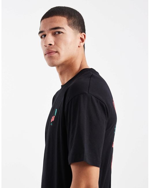 Jack & Jones Black Oversized T-shirt With Borough Market Print for men