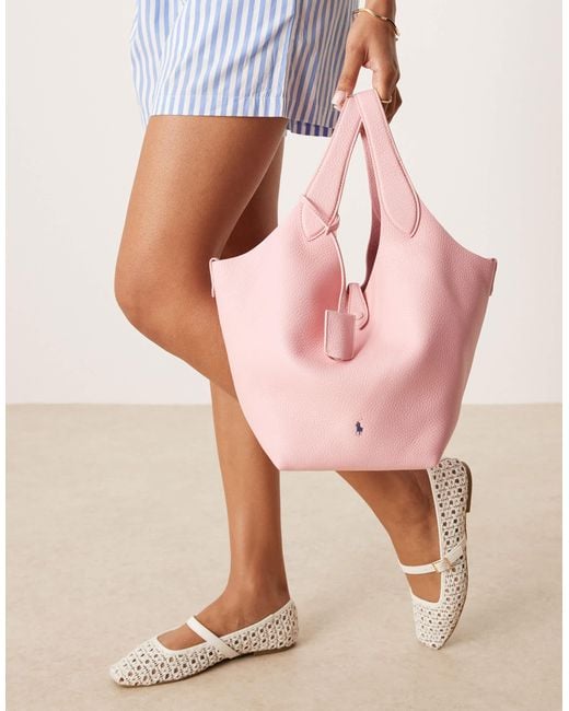 Polo Ralph Lauren Pink Play Pebble 100% Leather Medium Tote Bag