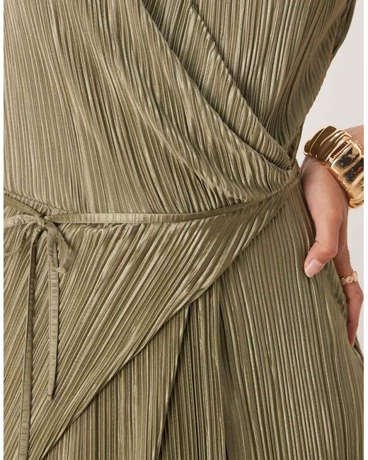 ASOS Natural Plisse Sleeveless Wrap Tie Front Maxi Dress