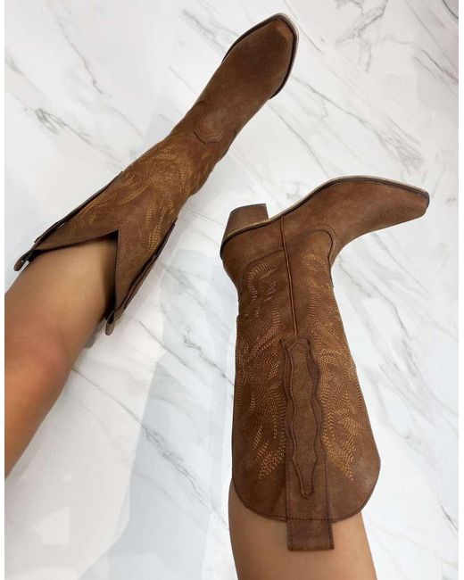 GIA STUDIOS Brown Cowboy Western Knee Boots