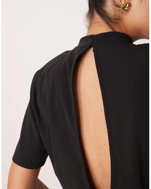 ASOS Black High Neck Shoulder Pad Cropped T-shirt