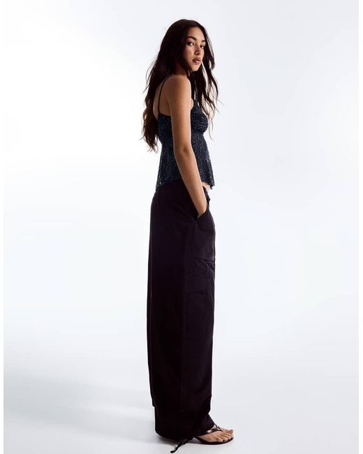 Bershka Black Rhinestone Mesh Strappy Top