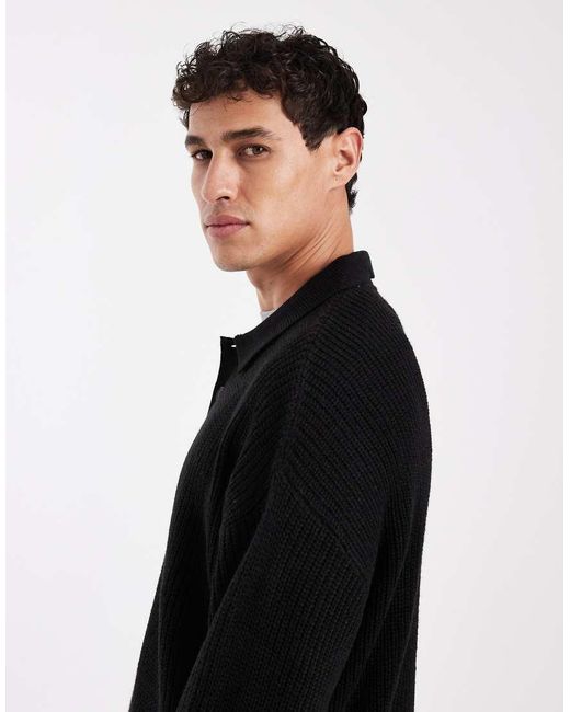 Jack & Jones Black Knitted Polo for men