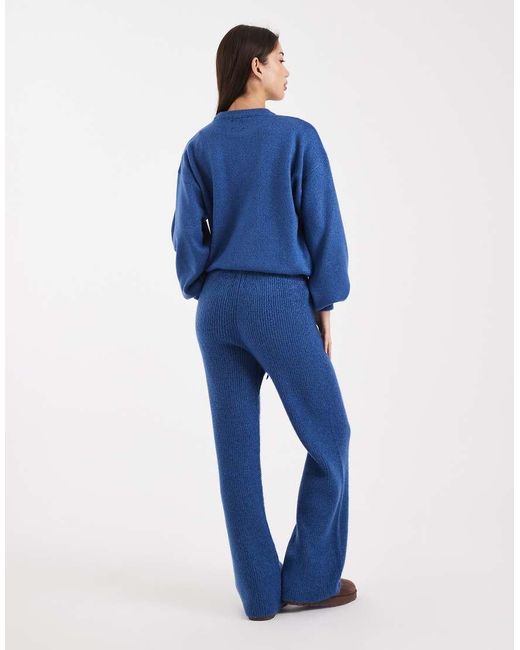 ASOS Blue Ribbed Wide Leg Knitted Trouser Co-ord