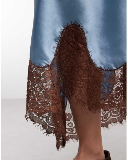 Reclaimed Vintage Blue Asymmetric Skirt With Lace