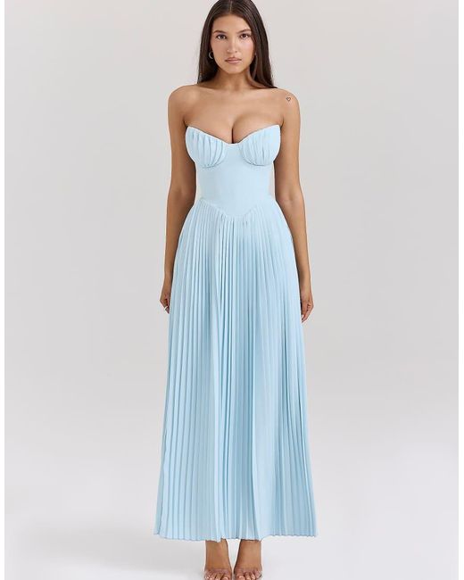 House Of Cb Blue Marcella Pleated Maxi Dress