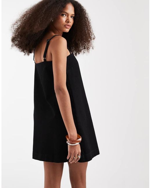 ASOS Black Denim Cami Mini Dress With Button Detail